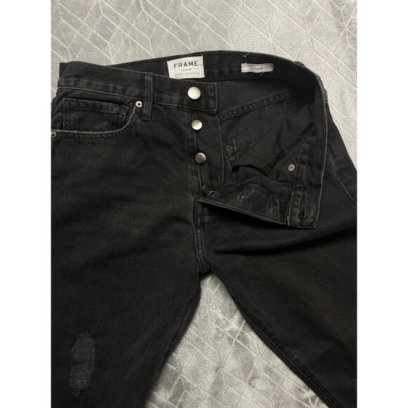 Frame Le Original Women's Buttonfly High-Rise Black Distressed Jeans Sz 26 - Picture 4 of 12